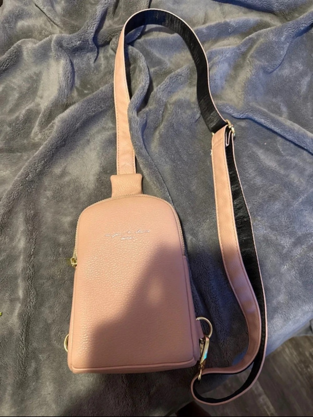 Blush Pink Pebbled Crossbody Bag with Adjustable Strap